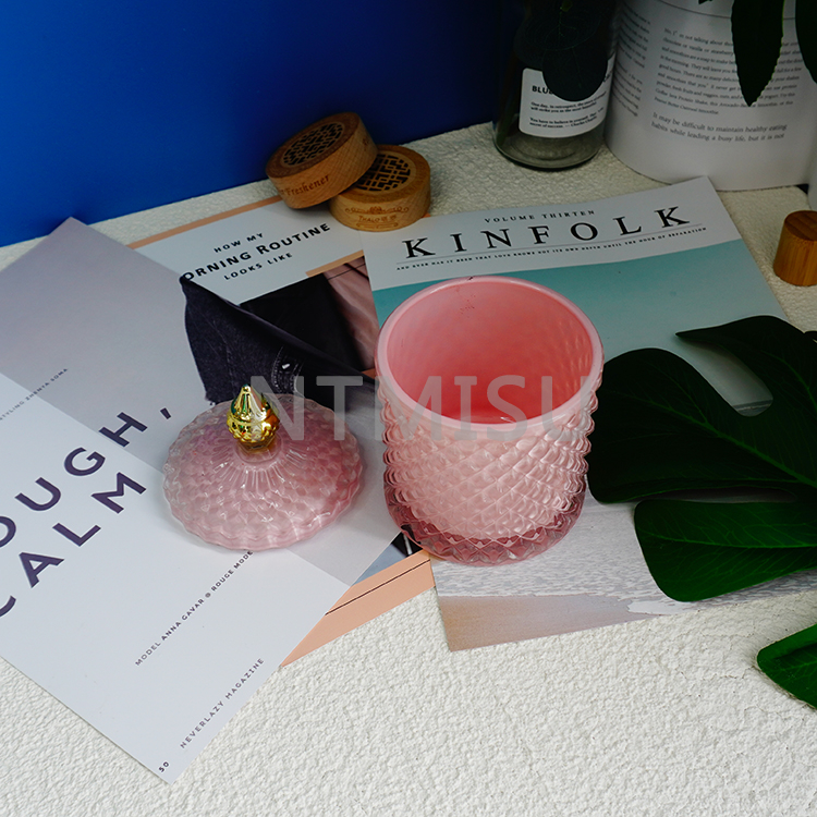 الإبداعية الوردي الزجاج اللون اللوحة المعطرة كوب شمعة شخصية مخصصة جرة السكر الزجاجية