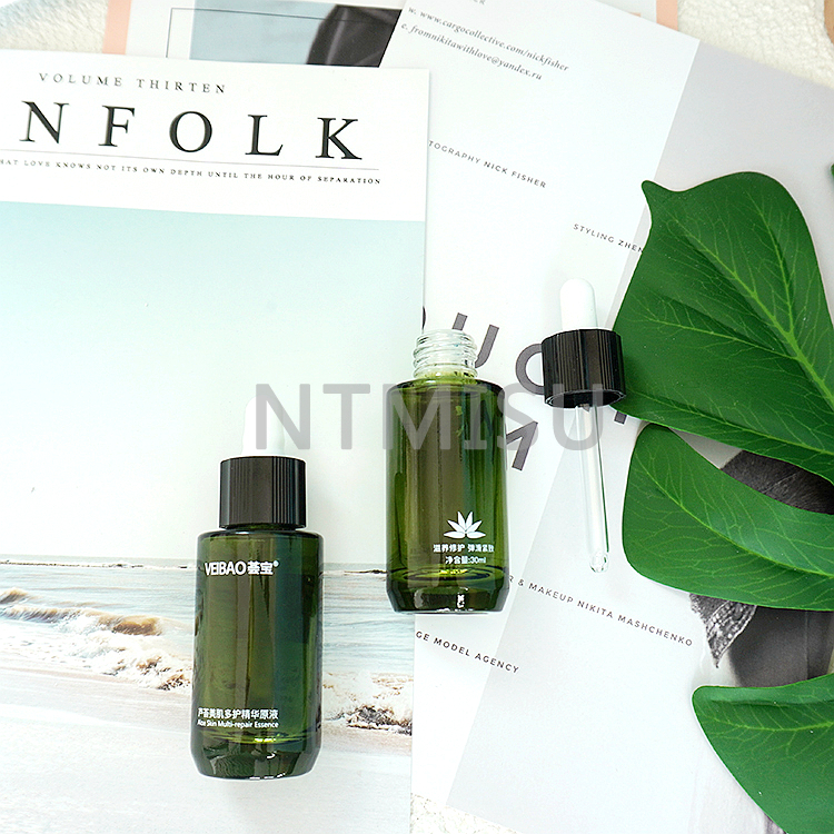  زجاجة زيت عطري أخضر داكن سعة 30 مل مع قطارة سوداء