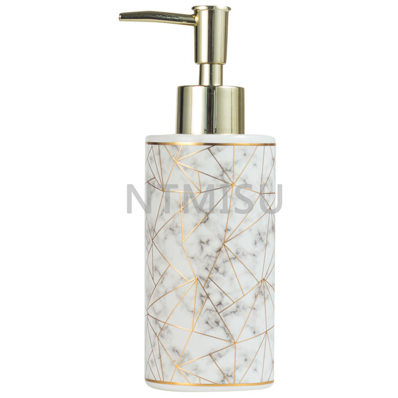 زجاجة جل استحمام بشامبو 300 مل من البورسلين معقم لليدين من الرخام الذهبي مع مضخة محلول