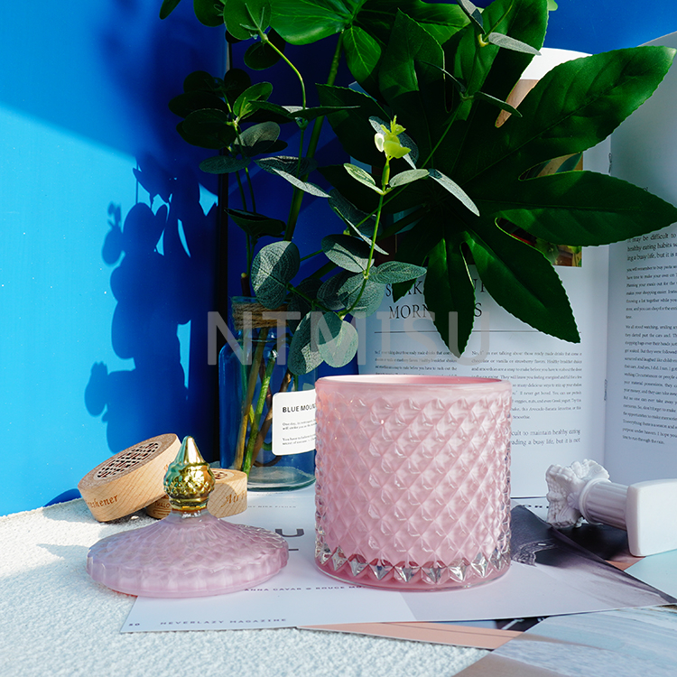 الإبداعية الوردي الزجاج اللون اللوحة المعطرة كوب شمعة شخصية مخصصة جرة السكر الزجاجية