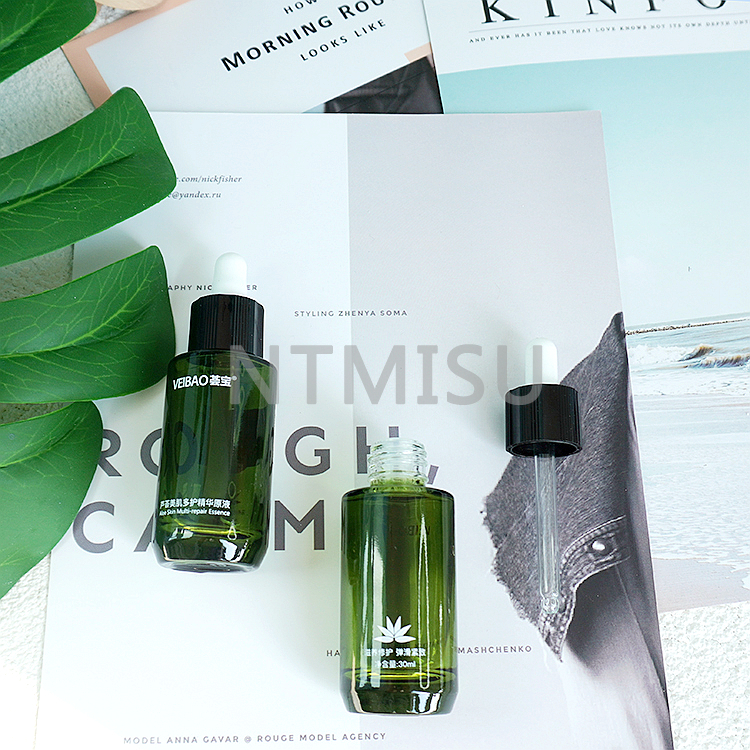  زجاجة زيت عطري أخضر داكن سعة 30 مل مع قطارة سوداء