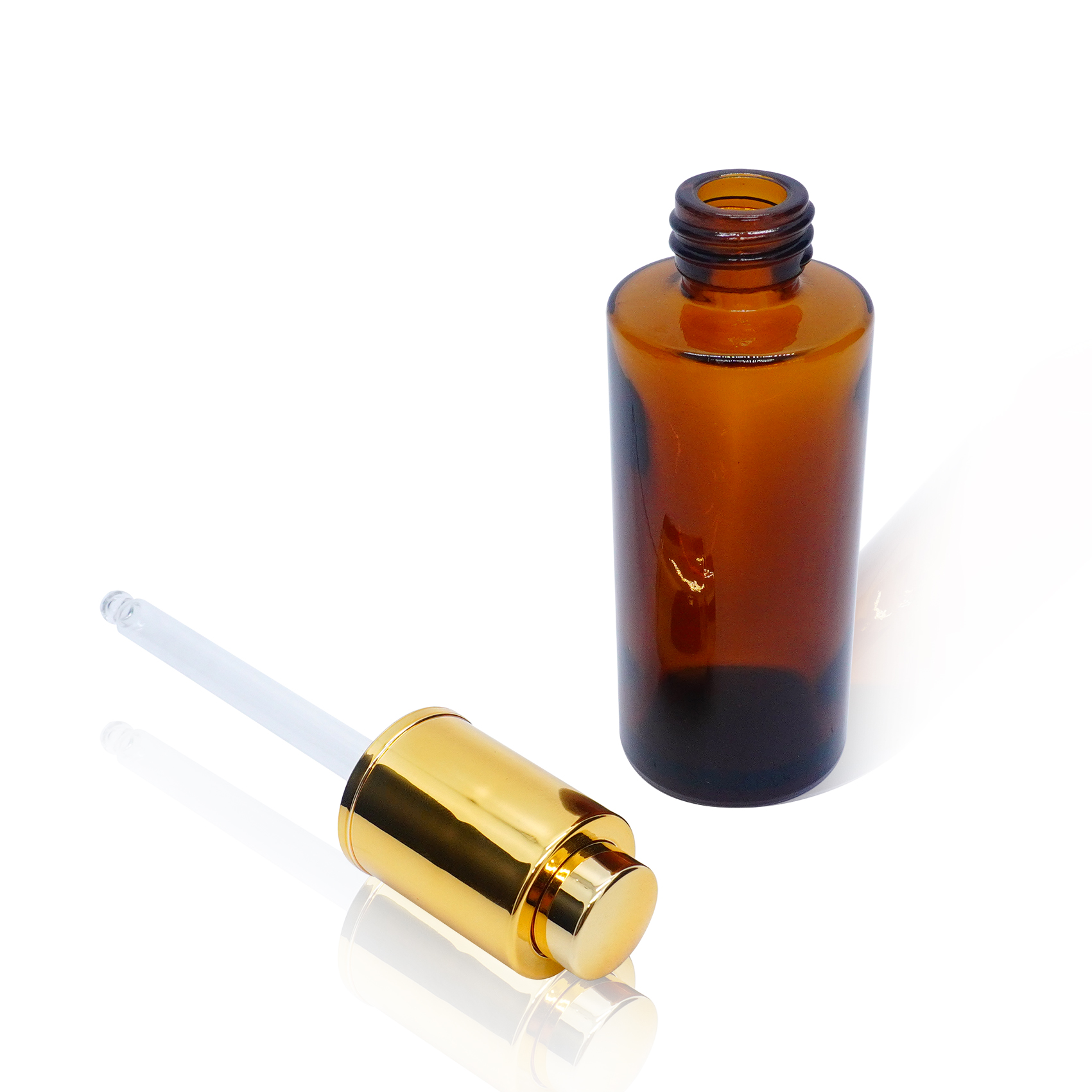 زجاجة من الزجاج الكهرماني سعة 50 مل مع قطارة من الألومنيوم