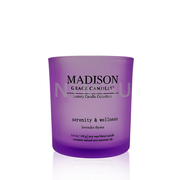 كأس شمعة زجاجي أرجواني سعة 5.6 أونصة 160 جم ​​مع شعار على السطح