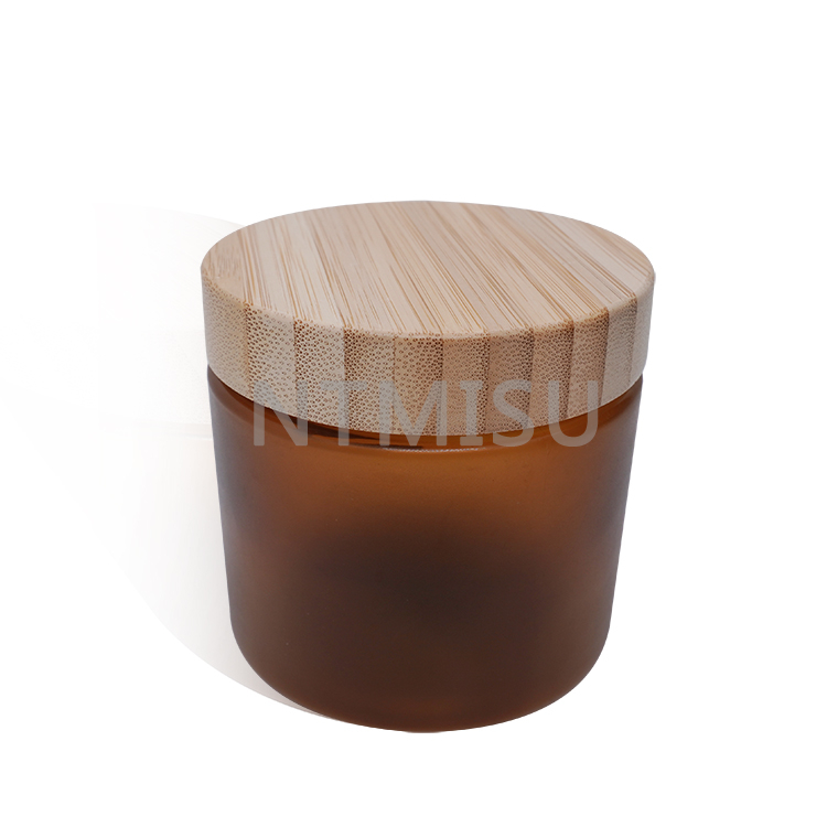 جرة كريمة العنبر المجمد سعة 500 مل وسعة 16 أونصة مع غطاء من الخيزران