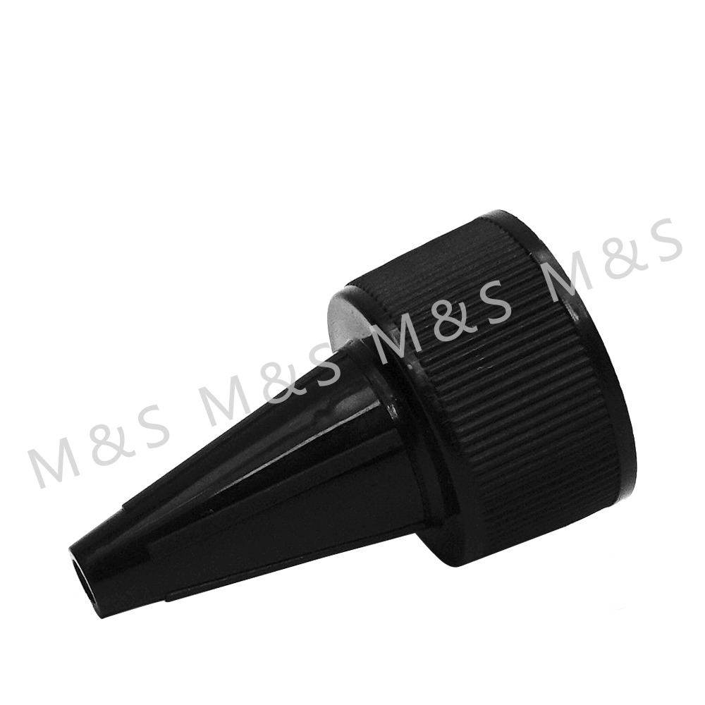 28 410 برغي بلاستيكي أسود مضلع على غطاء علوي ملتوي للزجاجات