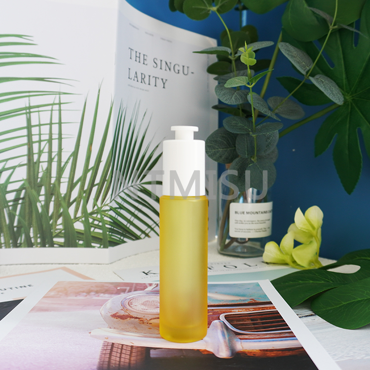 زجاجة زجاجية صفراء لامعة سعة 1 أونصة سعة 30 مل مع قطارة ضغط بيضاء مقفلة