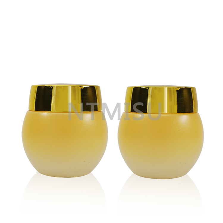 برطمان كريم زجاجي برتقالي متدرج عالي الجودة سعة 30 جم مع غطاء ذهبي لامع