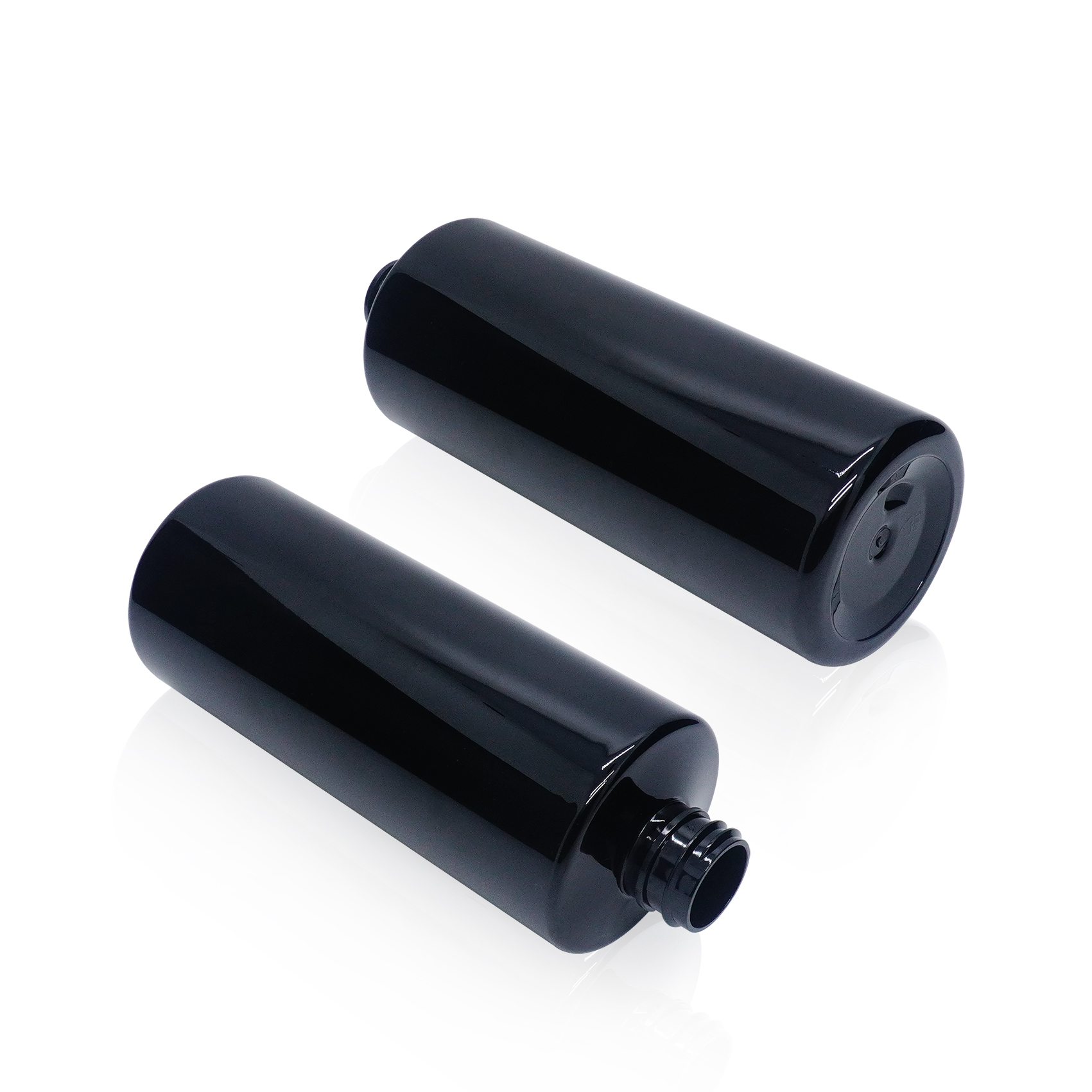 زجاجة أسطوانية سوداء مع مضخة لوشن من الخيزران