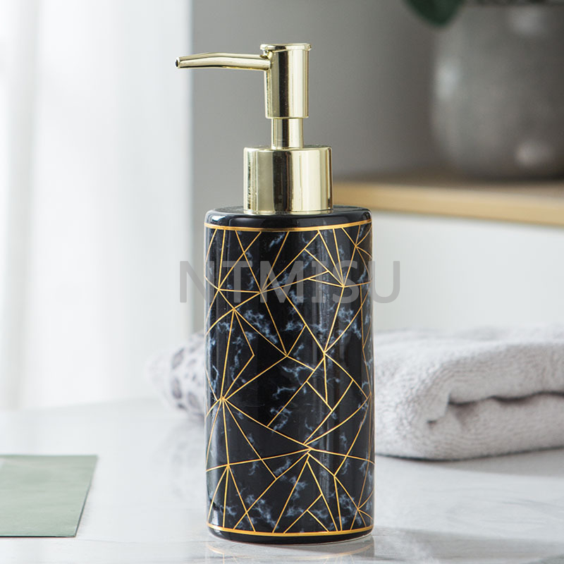 زجاجة جل استحمام بشامبو 300 مل من البورسلين معقم لليدين من الرخام الذهبي مع مضخة محلول
