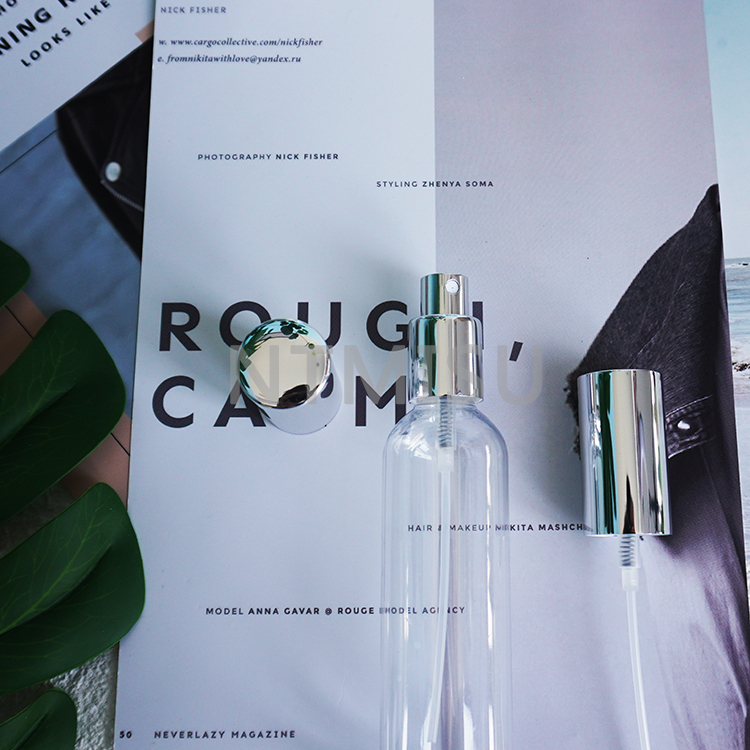 ألوان مخصصة ألوميت فضي لامع على مرحلتين بخاخ رذاذ ناعم مع غطاء علوي