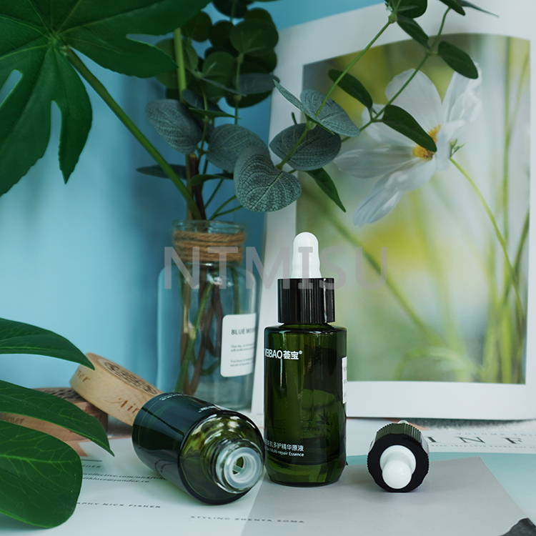 مجموعات زجاجات قطارة كتف مسطحة باللون الأخضر الزمردي سعة 30 مل و1 أونصة مع قطارة سيليكون سوداء