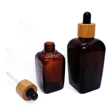 زجاجة قطارة زجاجية مربعة الشكل من الخيزران الطبيعي سعة 1 أونصة