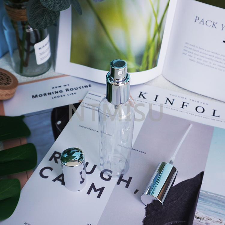 ألوان مخصصة ألوميت فضي لامع على مرحلتين بخاخ رذاذ ناعم مع غطاء علوي