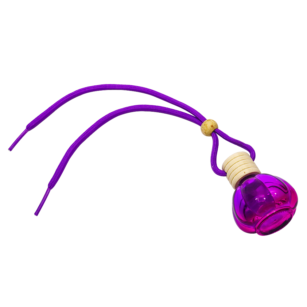 زجاجة عطر من الزجاج الأرجواني للسيارة معلقة سعة 15 مل مع غطاء خشبي