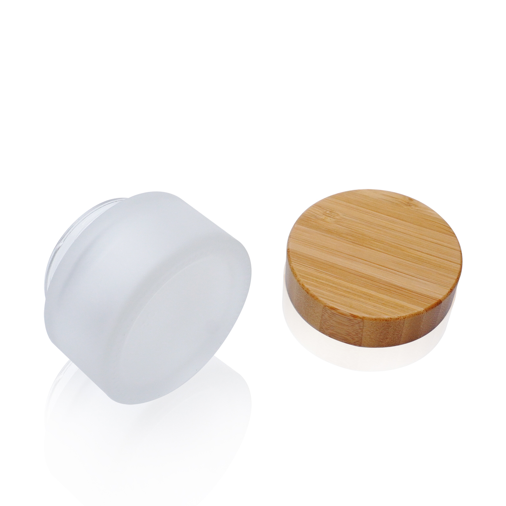 زجاجة جرة كريم زجاجية عالية الجودة سعة 45 مل مع غطاء من الخيزران