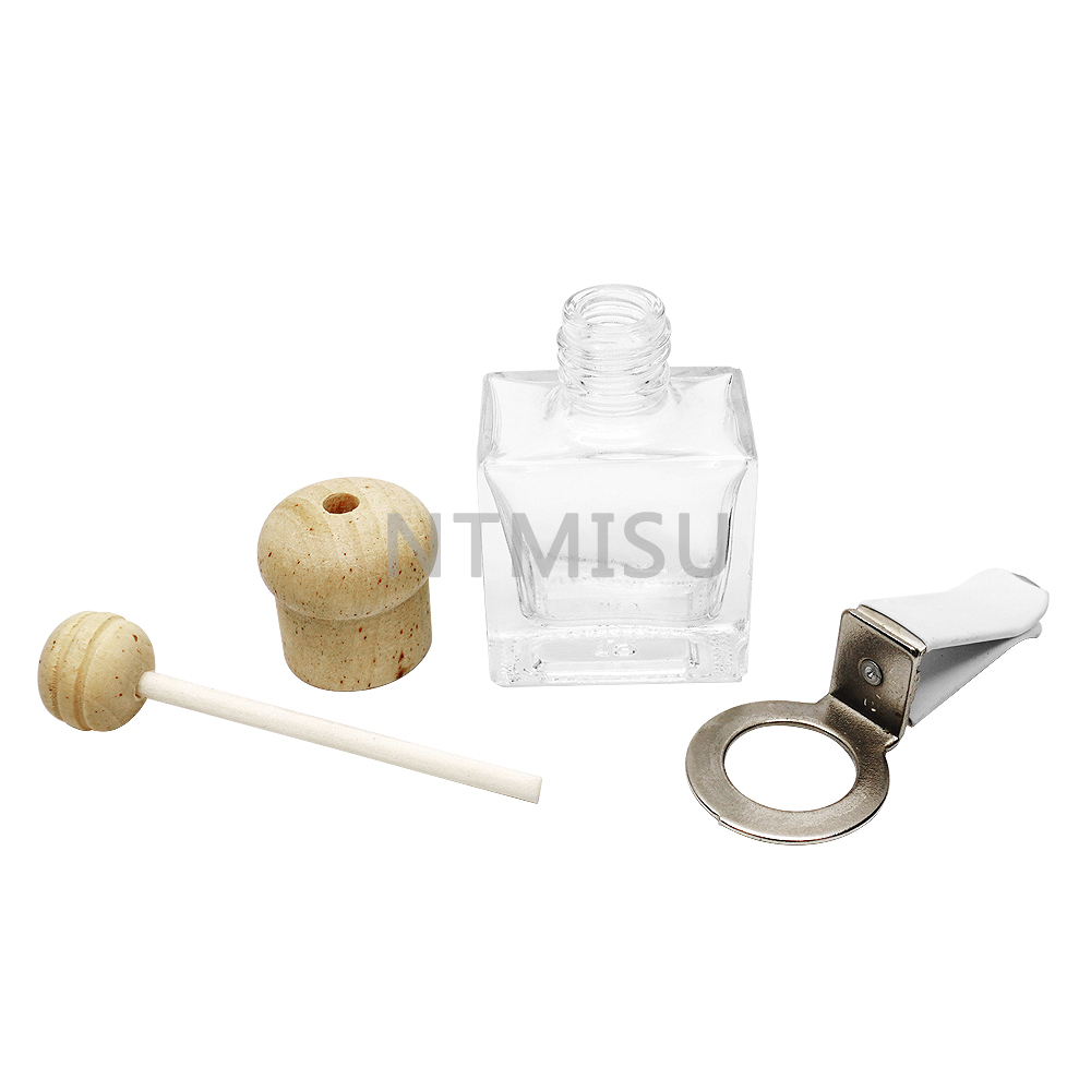 زجاجة عطر زجاجية فارغة سعة 9 مل وغطاء خشبي مع زر معدني