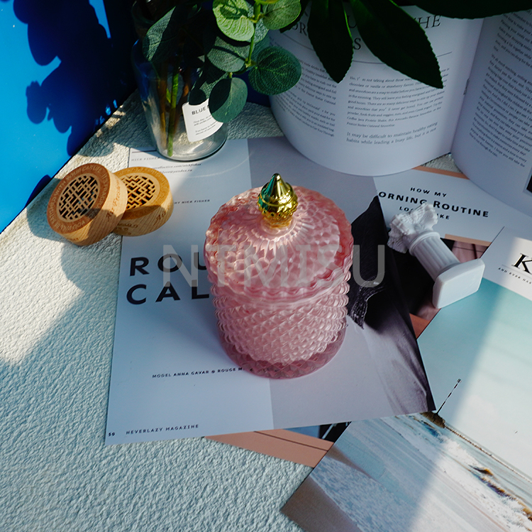 الإبداعية الوردي الزجاج اللون اللوحة المعطرة كوب شمعة شخصية مخصصة جرة السكر الزجاجية