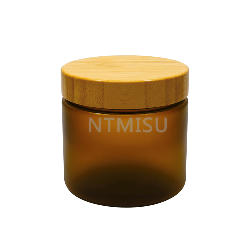 برطمان كريم بلاستيكي كهرماني 500 جرام مع أغطية من الخيزران