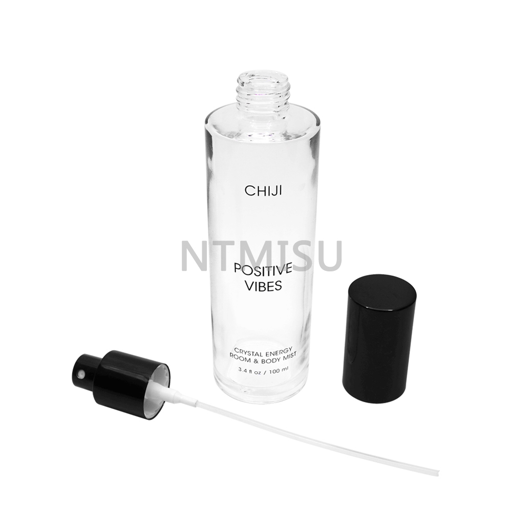 زجاجة عطر من الزجاج سعة 100 مل وبخاخ مع طباعة الشاشة