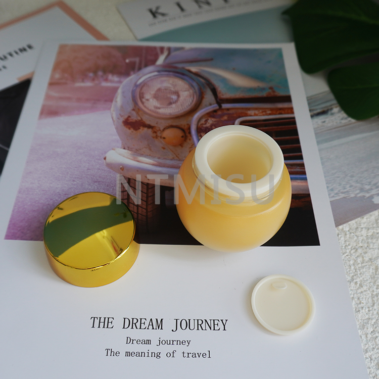 برطمان كريم زجاجي برتقالي متدرج عالي الجودة سعة 30 جم مع غطاء ذهبي لامع