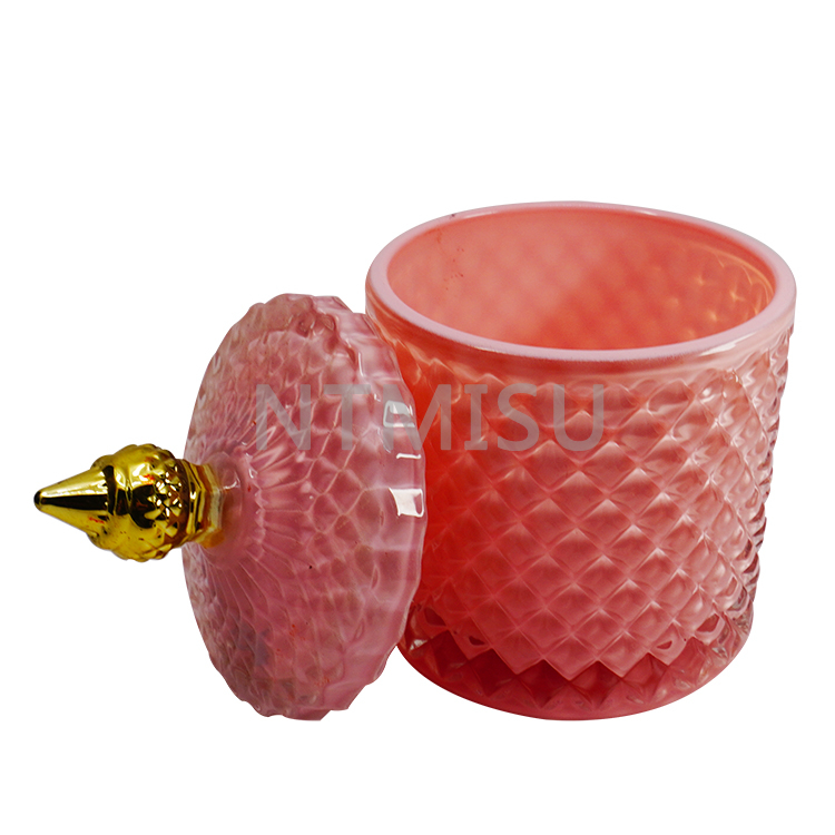 الإبداعية الوردي الزجاج اللون اللوحة المعطرة كوب شمعة شخصية مخصصة جرة السكر الزجاجية