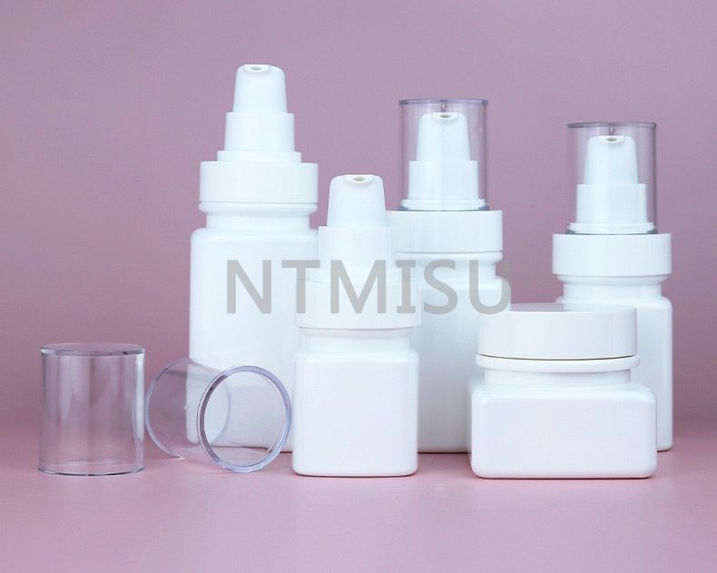 المصنع مباشرة PET الأبيض غسول كريم جرة جوهر زجاجة التعبئة والتغليف للعناية بالبشرة مجموعة في الأوراق المالية