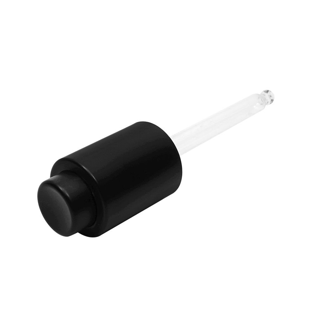 زجاجة زجاجية سعة 35 مل مع قطارة بزر ضغط أسود غير لامع 18 410