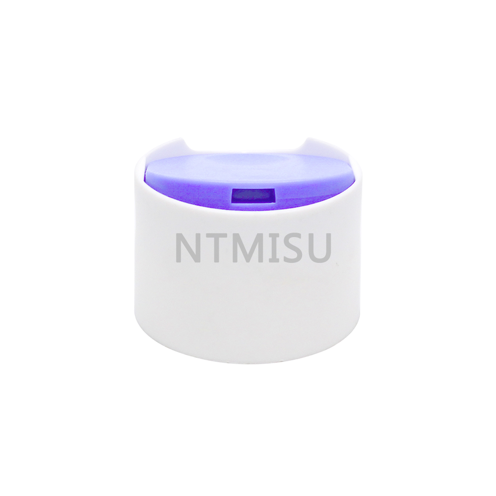 رائجة البيع برغي أسفل 24 مللي متر غطاء زجاجة بلاستيكية الأبيض والأرجواني الصحافة غطاء القرص التجميل العلوي