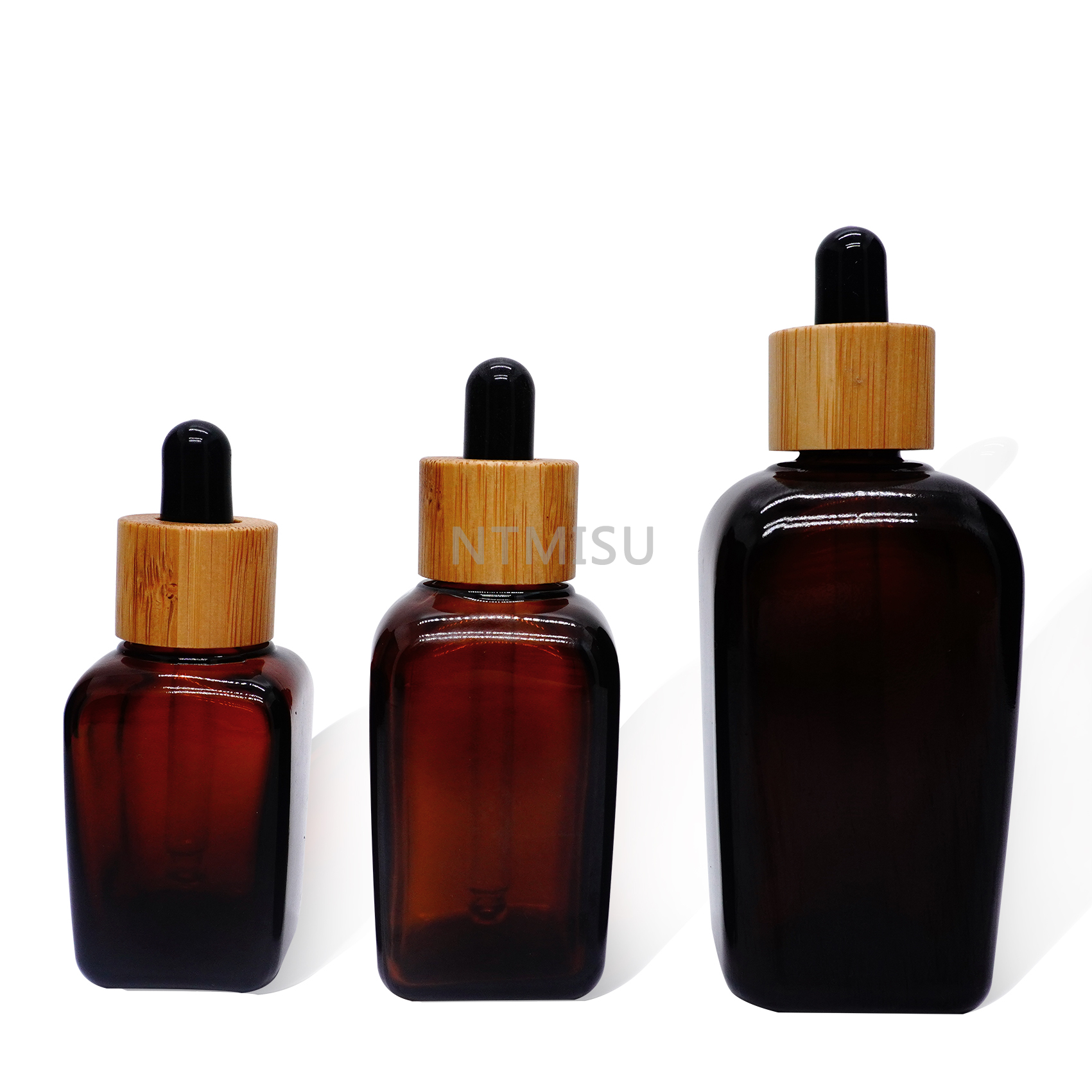 زجاجة قطارة زجاجية مربعة الشكل من الخيزران الطبيعي سعة 1 أونصة